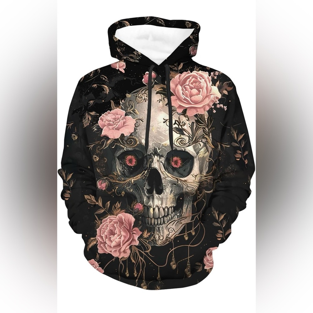 Floral Skull Black Hoodie - Picture 1 of 6